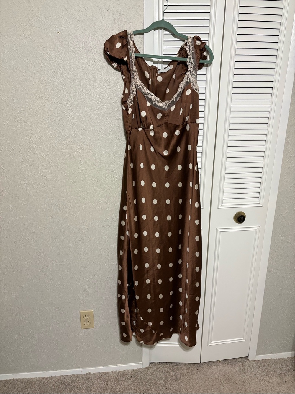 ASOS Brown Polka Dot Lace-Trim Maxi Dress